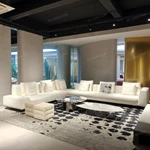 Modern Large-Scale Modular Sectional Sofa with Channel-Tufted Backrest, Integrated Wood Side Cabinet & Premium Textured Fabric